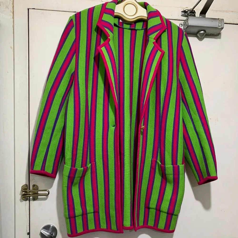 VINTAGE PORTS TRADEMARK DESIGNS WOOL STRIPE JACKETS SIZE M - Picture 5 of 14